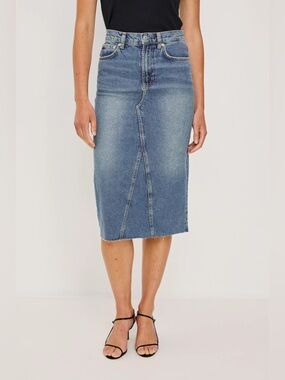 Levi Strauss Signature Denim Midi Skirt Raw Hem Slit Stretch Casual 90s Y2K 4
